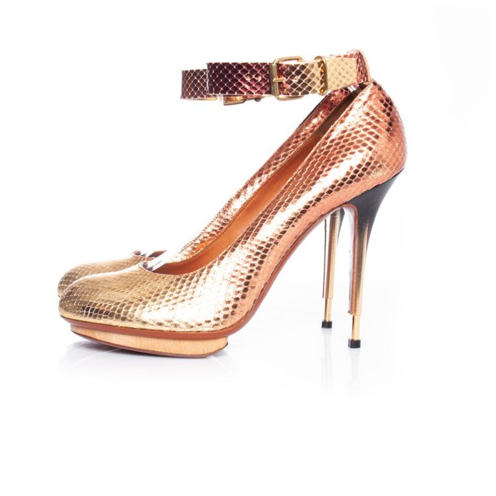 Lanvin Metallic Python Ankle Strap Pumps - image 2